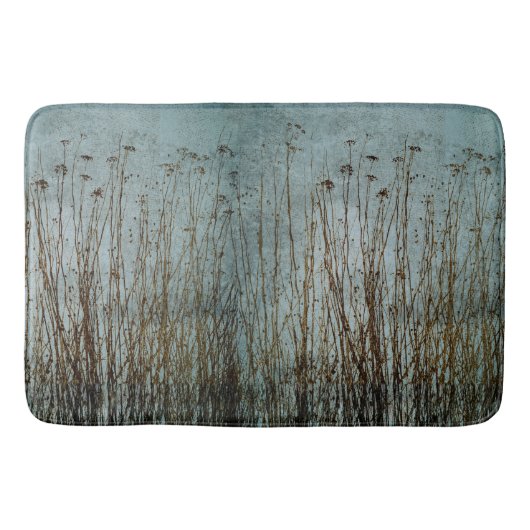 ティール(緑がかった色)グリーンブルーブラウン乾燥植物 バスマット (正面)