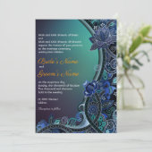 ティール(緑がかった色)グリーンブルーペイズリーロータスラックスインディアン結婚ズ 招待状 (スタンド正面)