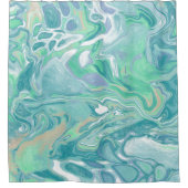 ティール（緑がかった色）グリーンブルーマーブルフルードアート シャワーカーテン (正面)