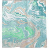 ティール（緑がかった色）グリーンブルーマーブルフルードアート シャワーカーテン (正面)