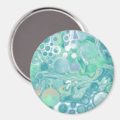 ティール(緑がかった色)グリーンブルーマーブルフルードアート マグネット (正面/裏面)