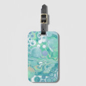 ティール（緑がかった色）グリーンブルーマーブルフルードアート ラゲッジタグ (正面縦)