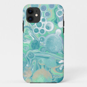 ティール(緑がかった色)グリーンブルーマーブルフルードアート iPhone 11 ケース