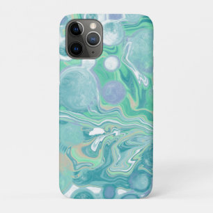 ティール(緑がかった色)グリーンブルーマーブルフルードアート iPhone 11 PROケース