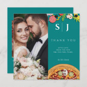 ティール(緑がかった色)グリーンブルーモダンピミニマルザ結婚の サンキューカード (正面/裏面)