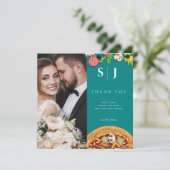 ティール(緑がかった色)グリーンブルーモダンピミニマルザ結婚の サンキューカード (スタンド正面)