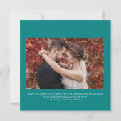 ティール(緑がかった色)グリーンブルーモダンピミニマルザ結婚の サンキューカード (裏面)