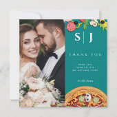 ティール(緑がかった色)グリーンブルーモダンピミニマルザ結婚の サンキューカード (正面)