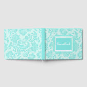 ティール（緑がかった色）グリーンブルーヴィンテージダマスクプリントゲストブック ゲストブック (全面)