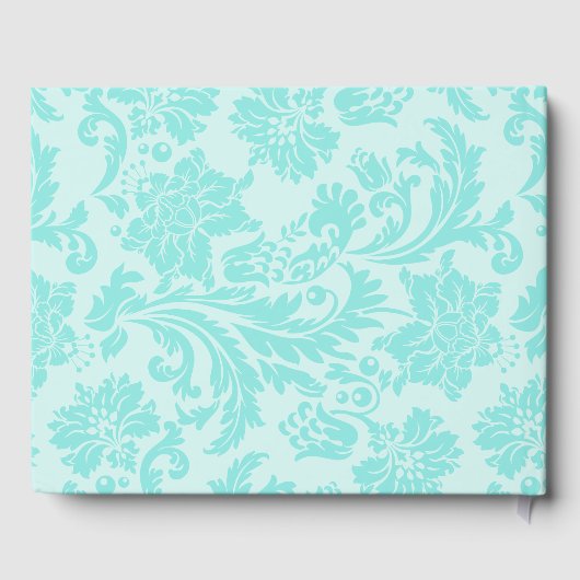 ティール（緑がかった色）グリーンブルーヴィンテージダマスクプリントゲストブック ゲストブック (裏面)