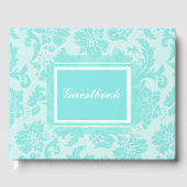 ティール（緑がかった色）グリーンブルーヴィンテージダマスクプリントゲストブック ゲストブック (正面)