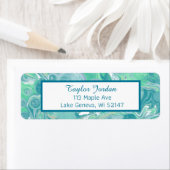 ティール(緑がかった色)グリーンブルー大理石フルードアートパーソナライズされた ラベル (インサイチュ)