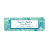 ティール（緑がかった色）グリーンブルー大理石フルードアートパーソナライズされた ラベル (正面)