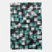 ティール（緑がかった色）グリーンブルー白黒抽象芸術プレイド キッチンタオル (縦)