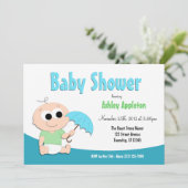 ティール（緑がかった色）&グリーンベビー傘 – シャワー招待状 招待状 (スタンド正面)