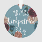 ティール（緑がかった色）グリーンベージュブルゴーニュ結婚のバラクリスマス オーナメント (正面)