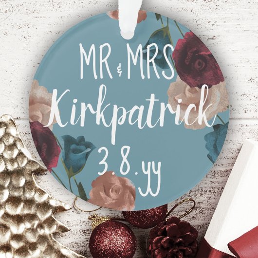 ティール（緑がかった色）グリーンベージュブルゴーニュ結婚のバラクリスマス オーナメント