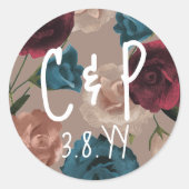 ティール（緑がかった色）グリーンベージュブルゴーニュ結婚のバラクリスマス ラウンドシール (正面)