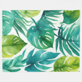 ティール(緑がかった色)グリーンホワイト熱帯離れ フリースブランケット (正面(横))