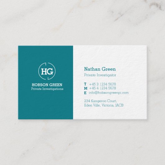 ティール(緑がかった色)グリーンホワイト2文字ロゴ名刺 名刺 (正面)