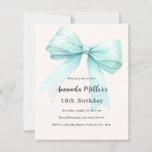 ティール（緑がかった色）グリーンボウクリーエレガントム誕生日の招待 (正面)