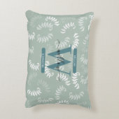 ティール(緑がかった色)グリーンボタニカルズ葉モノグラム アクセントクッション (裏面(縦))