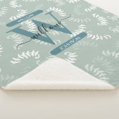 ティール(緑がかった色)グリーンボタニカルズ葉モノグラム シェルパブランケット (3/4)