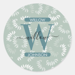 ティール（緑がかった色）グリーンボタニカルズ葉モノグラム ラウンドシール