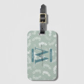 ティール（緑がかった色）グリーンボタニカルズ葉モノグラム ラゲッジタグ (正面縦)