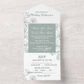 ティール(緑がかった色)グリーンボタニカルフラワーアートクラシックシンプル オールインワン招待状 (内側)