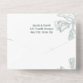 ティール(緑がかった色)グリーンボタニカルフラワーアートクラシックシンプル オールインワン招待状 (裏面)