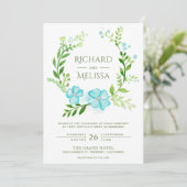 ティール（緑がかった色）グリーンボタニカルフローラリース結婚ズ 招待状 (スタンド正面)