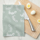 ティール（緑がかった色）グリーンボタニカル葉 キッチンタオル (四つ折り)