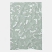 ティール（緑がかった色）グリーンボタニカル葉 キッチンタオル (縦)