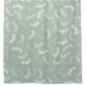 ティール(緑がかった色)グリーンボタニカル葉 シャワーカーテン (正面)