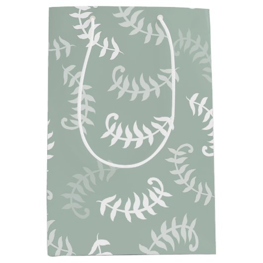 ティール（緑がかった色）グリーンボタニカル葉 ミディアムペーパーバッグ (正面)