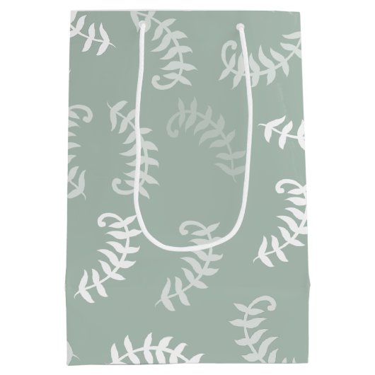 ティール(緑がかった色)グリーンボタニカル葉 ミディアムペーパーバッグ (裏面)