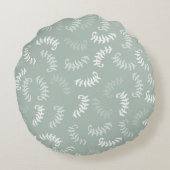ティール(緑がかった色)グリーンボタニカル葉 ラウンドクッション (裏面)