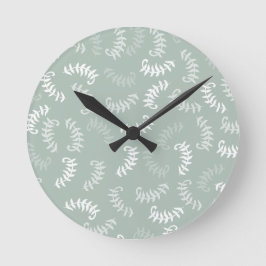 ティール（緑がかった色）グリーンボタニカル葉 ラウンド壁時計