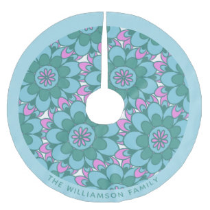 ティール（緑がかった色）グリーンボホマンダラフラワーアートパーソナライズされた ブラッシュドポリエステルツリースカート