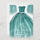 ティール（緑がかった色）グリーンマーメイドドレスキンセアニェラパーティー 招待状 (正面)