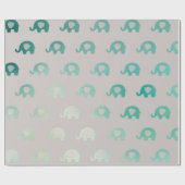 ティール(緑がかった色)グリーンミントグレイプリンセスゾウ新生児 ラッピングペーパー (フラット)
