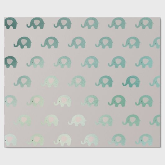 ティール(緑がかった色)グリーンミントグレイプリンセスゾウ新生児 ラッピングペーパー (フラット)