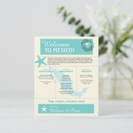 ティール（緑がかった色）グリーンメキシ結婚コのウェルカムレター (スタンド正面)