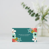 ティール(緑がかった色)グリーンモダンフローラカラフルフラワーショップ 名刺 (スタンド正面)