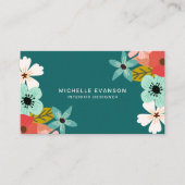 ティール（緑がかった色）グリーンモダンフローラカラフルフラワーショップ 名刺 (正面)