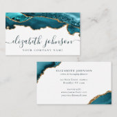 ティール（緑がかった色）グリーンモダン金ゴールドグリッターアゲートマーブル 名刺 (正面/裏面)