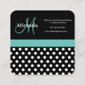 ティール（緑がかった色）グリーンモノグラム白黒水玉模様 スクエア名刺 (裏面)