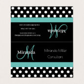 ティール（緑がかった色）グリーンモノグラム白黒水玉模様 名刺 (外部フラット)