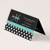 ティール（緑がかった色）グリーンモノグラム白黒水玉模様 名刺 (裏面)